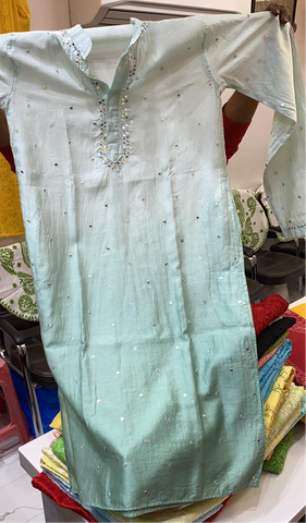 Veersons Pure Chanderi Men’s Kurta Pyjama in Ombré with Mirror Work - Veersons-Chikankari Studio
