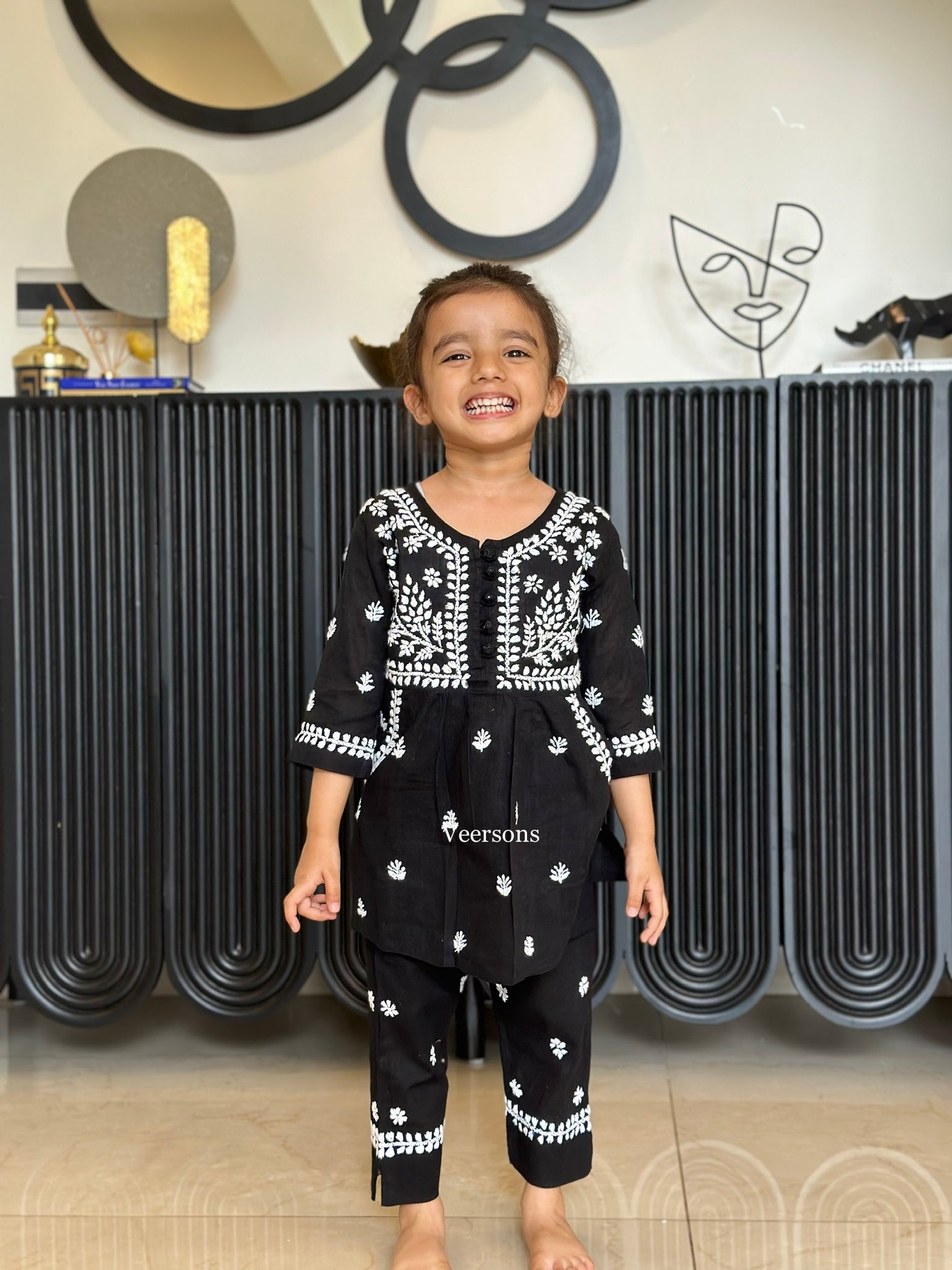 Buy Aarika Kids Black Cotton Plaid Pattern Kurti for Girls Clothing Online   Tata CLiQ