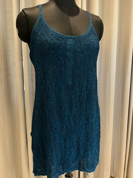 Veersons Chikankari Viscose Georgette spaghetti short Top