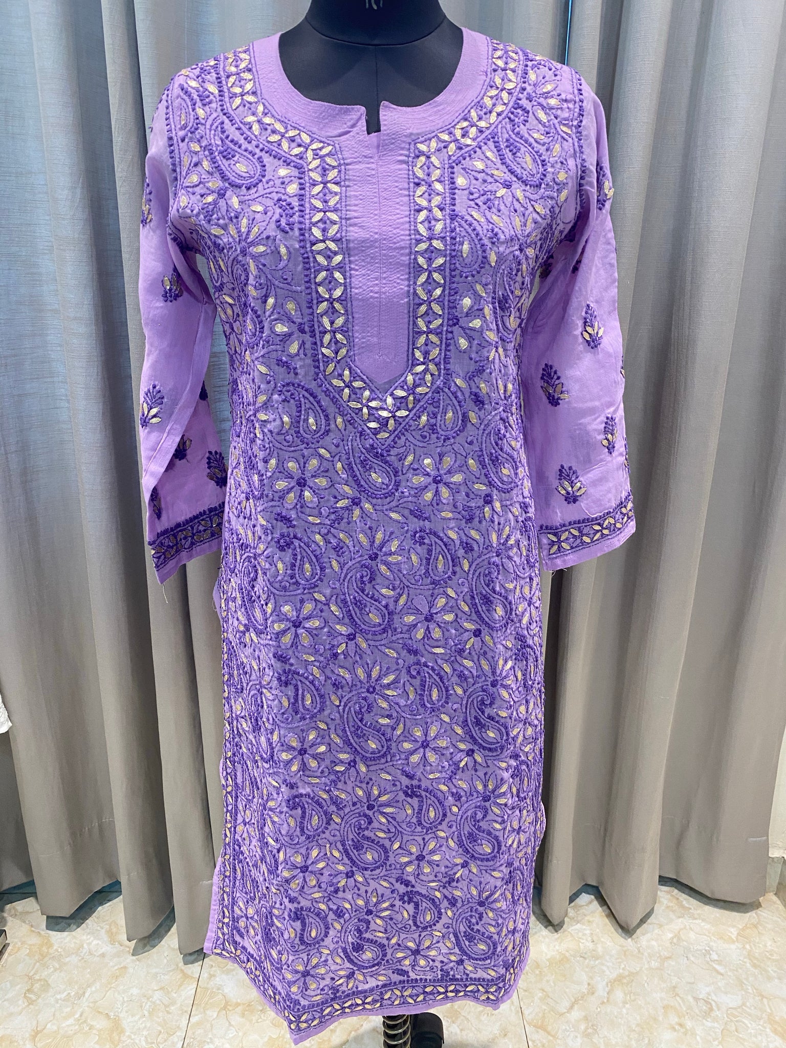 Veersons Chikankari Purple Cotton Kurti with Gotta Work