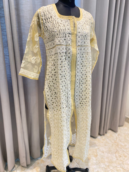 Veersons Chikankari Organza Kurti Stylish Sherwani Cut - Veersons-Chikankari Studio