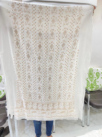 Veersons Chikankari Hand-embroidered Viscose Georgette Unstitched Kurti Fabric (Dyeable) - Veersons-Chikankari Studio