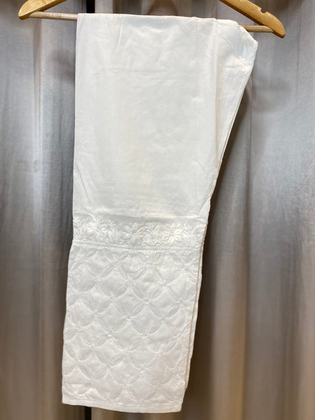 Veersons Chikankari Cotton White Pants with Appliqué Detailing