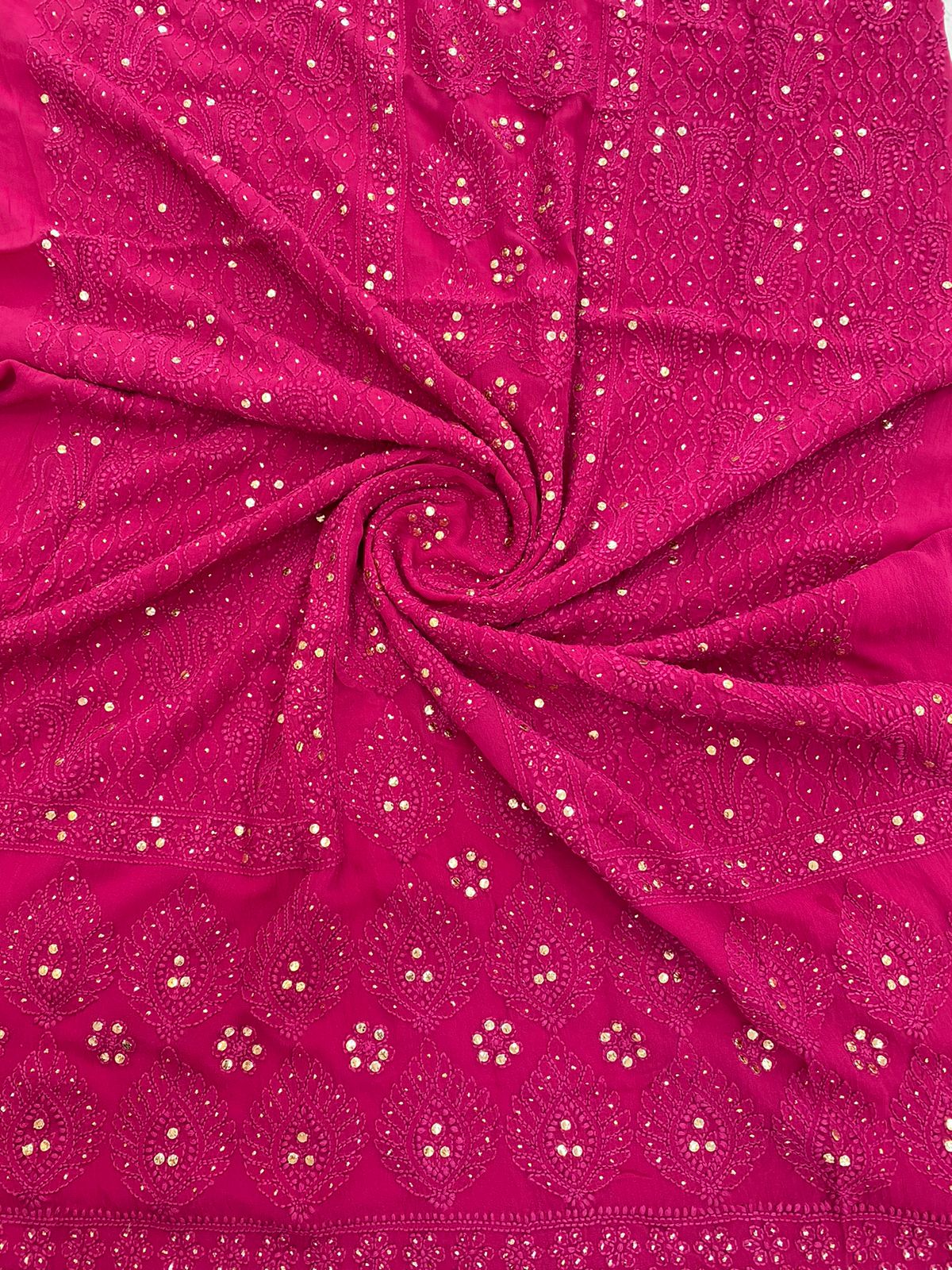Veersons Chikankari Viscose Georgette Rani Pink Lucknowi