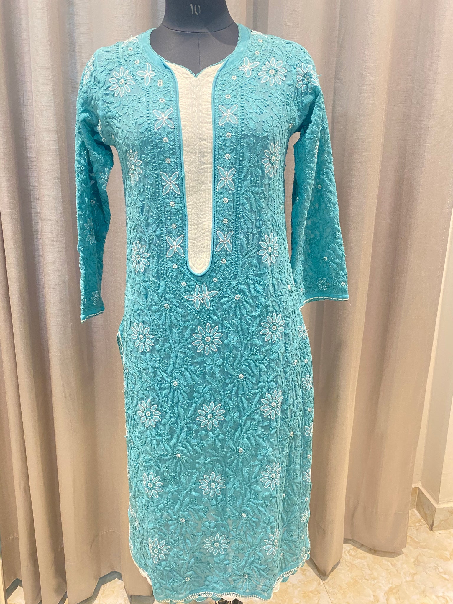 Veersons Chikankari Faux Georgette Front Hand-Embroidered Lucknowi Chikankari Kurti