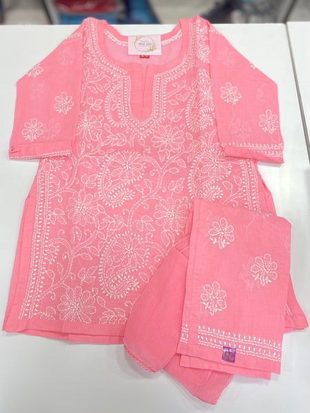 Veersons Chikankari Girls Kids Chikankari Pallazo Lucknowi Kurti and Dupatta Set - Veersons-Chikankari Studio