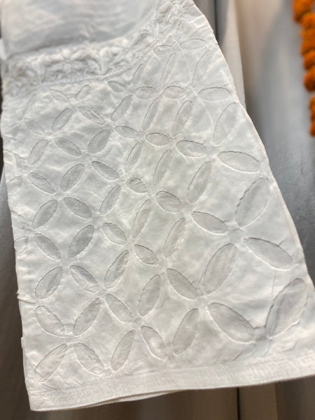 Veersons Chikankari Cotton White Pants with Appliqué Detailing