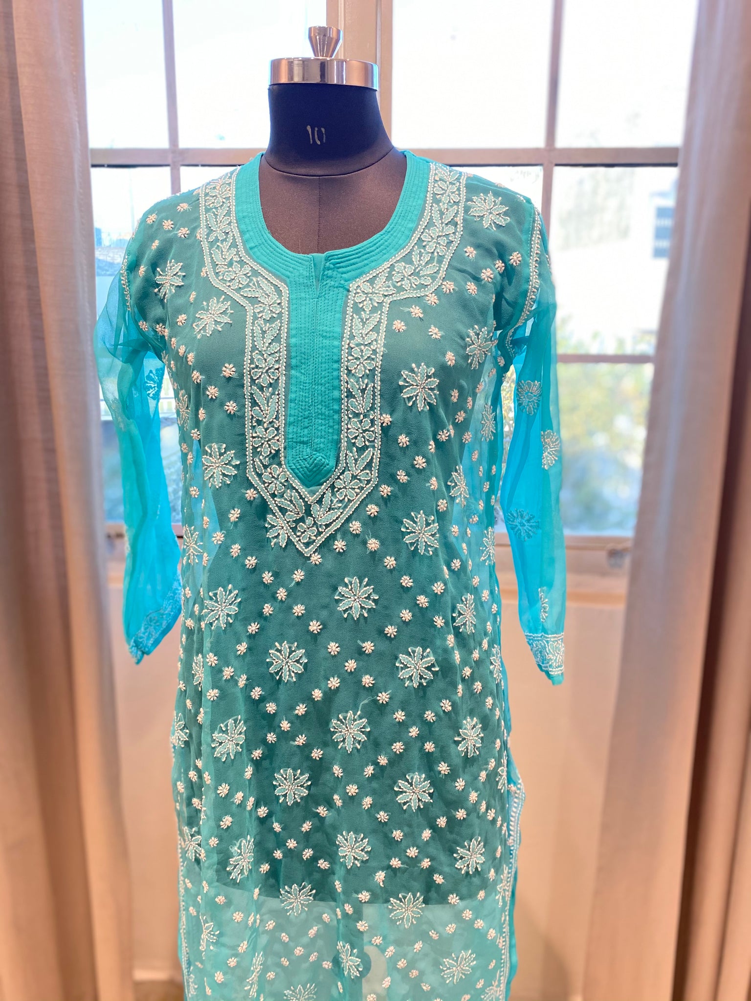 Veersons Chikankari Faux Georgette Lucknowi Chikankari Kurti With Slip