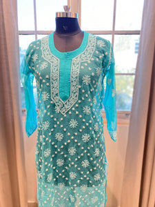Veersons Chikankari Faux Georgette Lucknowi Chikankari Kurti With Slip