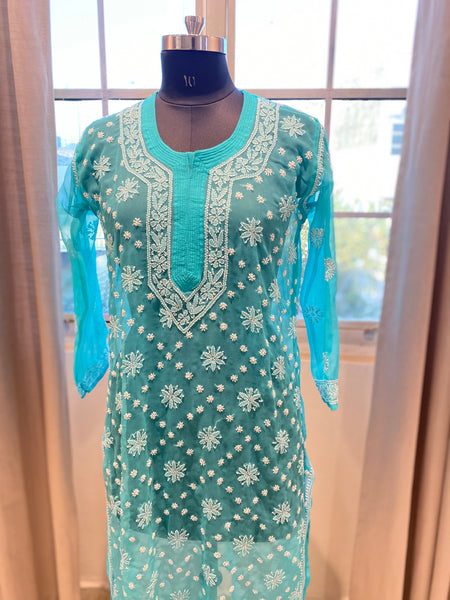 Veersons Chikankari Faux Georgette Lucknowi Chikankari Kurti With Slip