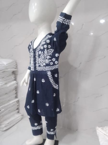 Veersons Chikankari Pure Cotton Kids Kurta and Pants Set