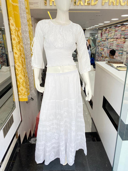 Veersons Chikankari Short Crop Trop in Pure Cotton - Veersons-Chikankari Studio