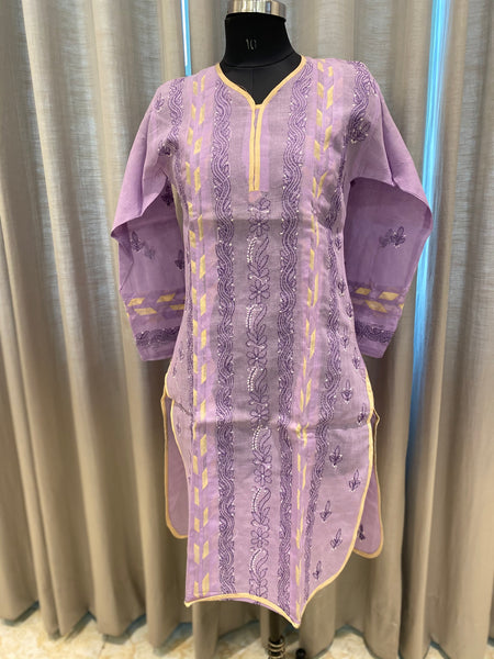 Veersons Chikankari Cotton Kurta with Multi Threadwork - Veersons-Chikankari Studio