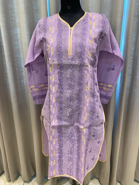 Veersons Chikankari Cotton Kurta with Multi Threadwork - Veersons-Chikankari Studio