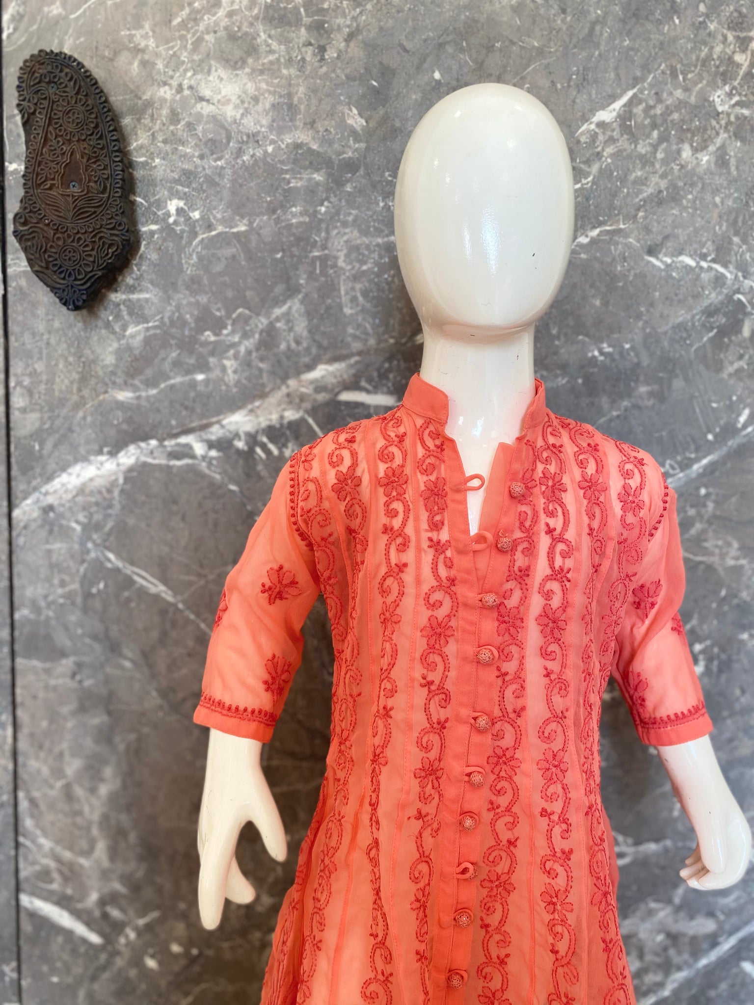 Veersons Chikankari Georgette Kids Carrot Colour Kids Lucknowi Chikan Anarkali