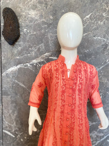 Veersons Chikankari Georgette Kids Carrot Colour Kids Lucknowi Chikan Anarkali