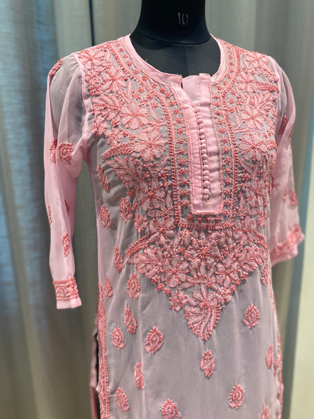Veersons Chikankari Georgette Kurti Hand-embroidered Lucknowi Chikankari - Veersons-Chikankari Studio