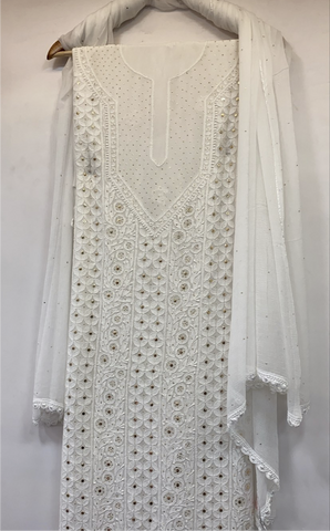 Veersons Chikankari Hand-Embroidered Unstitched Fabric - Veersons-Chikankari Studio