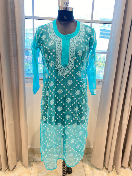 Veersons Chikankari Faux Georgette Lucknowi Chikankari Kurti With Slip