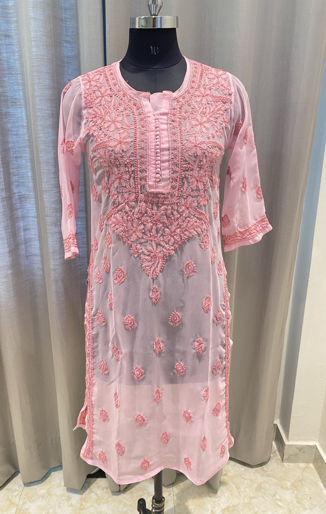 Veersons Chikankari Georgette Kurti Hand-embroidered Lucknowi Chikankari - Veersons-Chikankari Studio