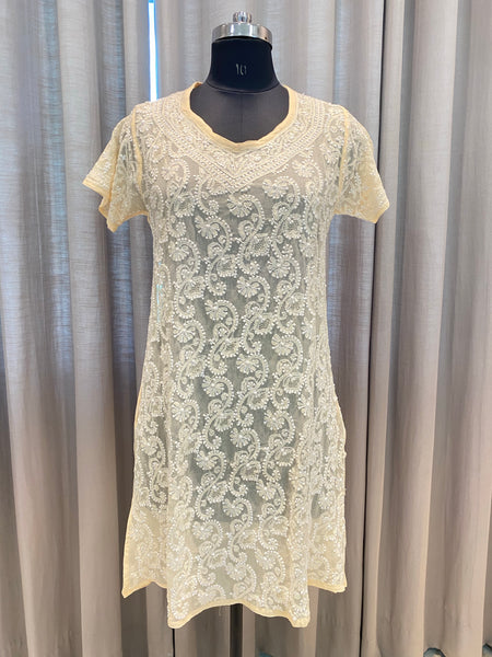 Veersons Chikankari Beige Semi Georgette Lucknowi Chikankari Stitched Suit Set
