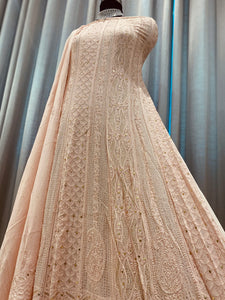 Veersons Chikankari Anarkali with Moquish Work Powder Blue Lucknowi Chikankari